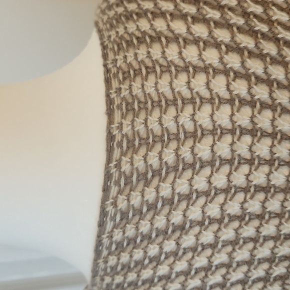 Waffle Knit Open Front Long Sleeve Tan And Cream Sweater S - Picture 10 of 11